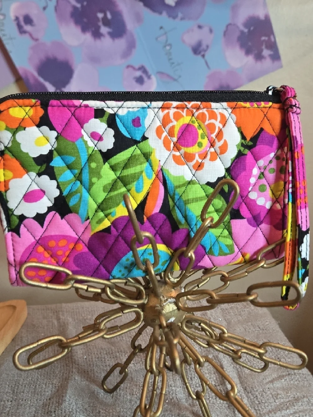 Vera Bradley Quilted Wristlet in Vibrant Pink, Yellow, Green & Blue Floral - Picture 3 of 12